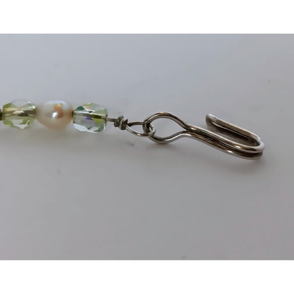 Artisan Sterling Silver Heart Pendant Green AB Glass & Pearl Necklace 16-18 in - Picture 13 of 15